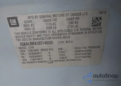 2014 GMC Terrain Sle-1 from USA, damaged, VIN 2GKALMEK3E6148935